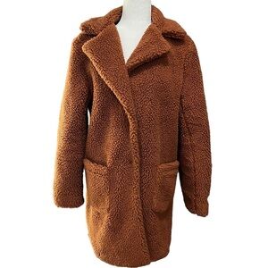 Band of Gypsies Women’s Brown Sherpa Teddy Coat with Leopard interior lining, M.